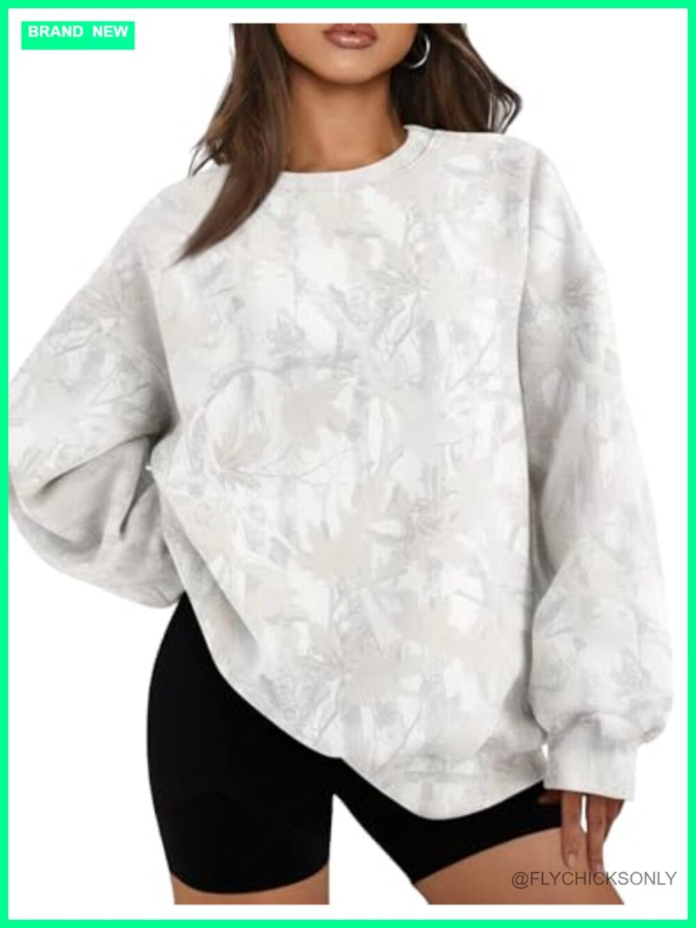 Oversized Fleece Camo Sweatshirt Crewneck Pullover Drop Shoulder